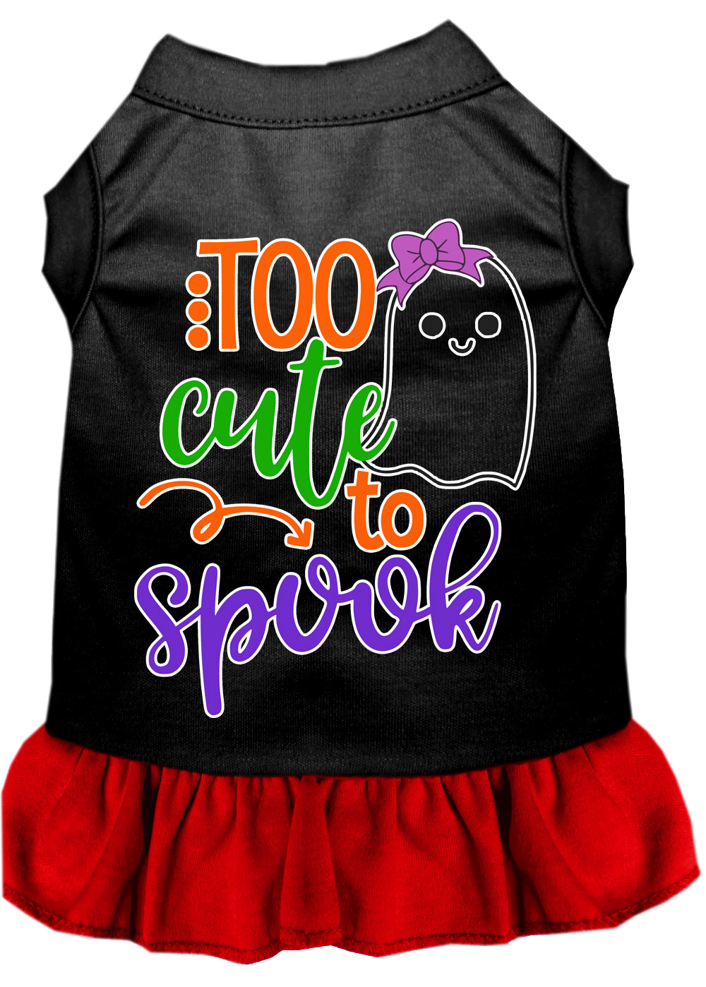 Too Cute to Spook-Girly Ghost Screen Print Dog Dress Black with Red Lg